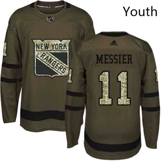 Youth Adidas New York Rangers 11 Mark Messier Authentic Green Salute to Service NHL Jersey